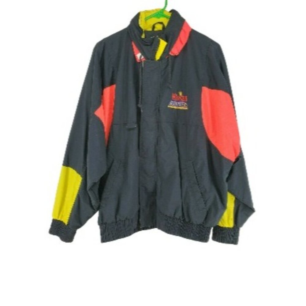 Nascar Jacket Vintage Unisex Size Large Black Neon Orange Yellow Nylon